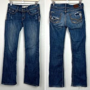 BKE Stella Slim Bootcut Jeans Womens 28 x 31.5 Dark Wash Low Rise Distressed